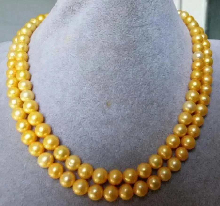 

Fashion jewelry 8-9 mm round natural south sea gold pearl necklace 60 inch