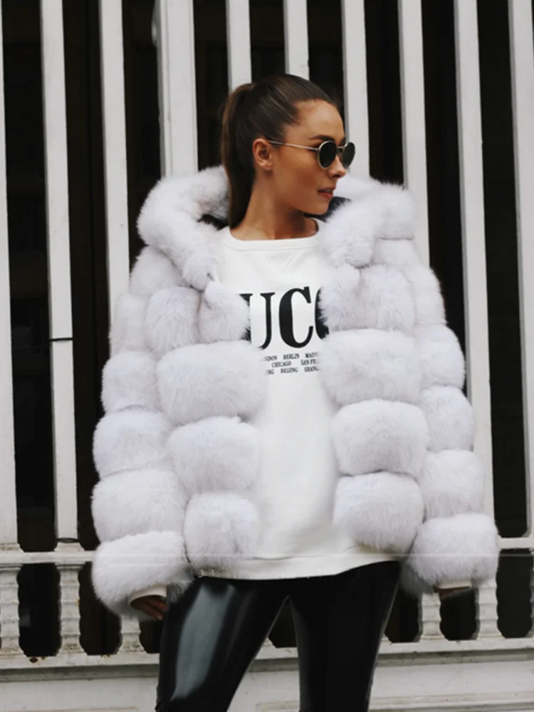 Fashion Winter Real Fox Fur Jacket Hat Oversized Hood Fur Fox Jacket Home Casual High Street Popular