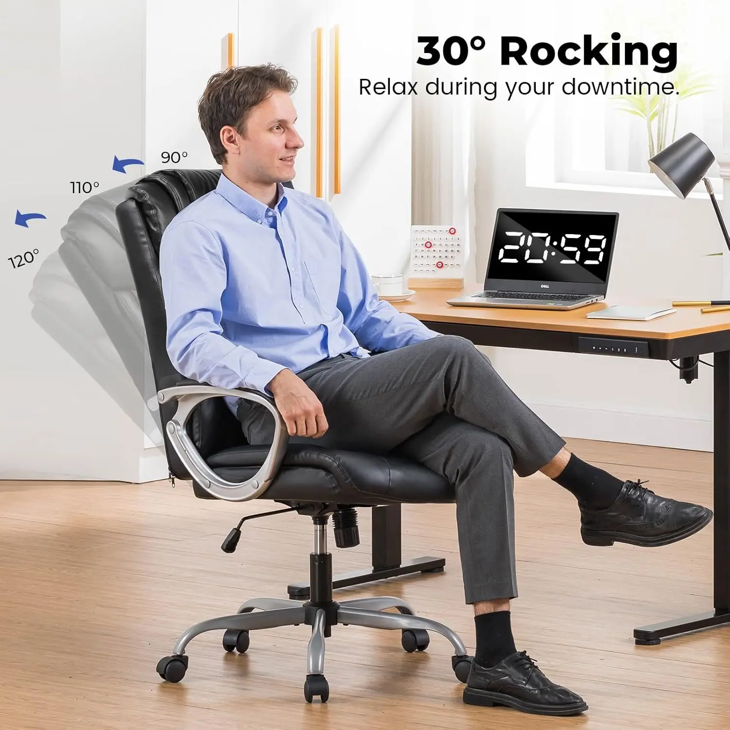 Ergonomic Office Chair Home Office Desk Chairs Comfy Back Support PU Leather Executive Office Chair with Wheels Headrest Padded