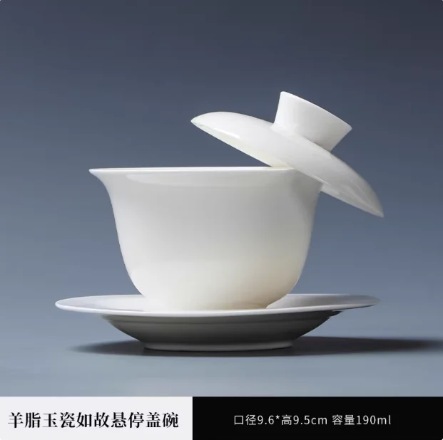 Hoge witte porseleinen theeset, Sancai Bowl, Cover Bowl, theemaker, groot theekopje Gaiwan, puur wit porselein, respect theekom