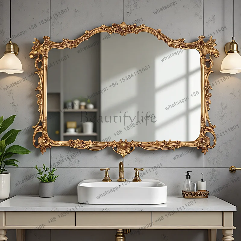 D33 French Carved Bathroom Mirror Vintage Custom Living Room Decorative Mirror