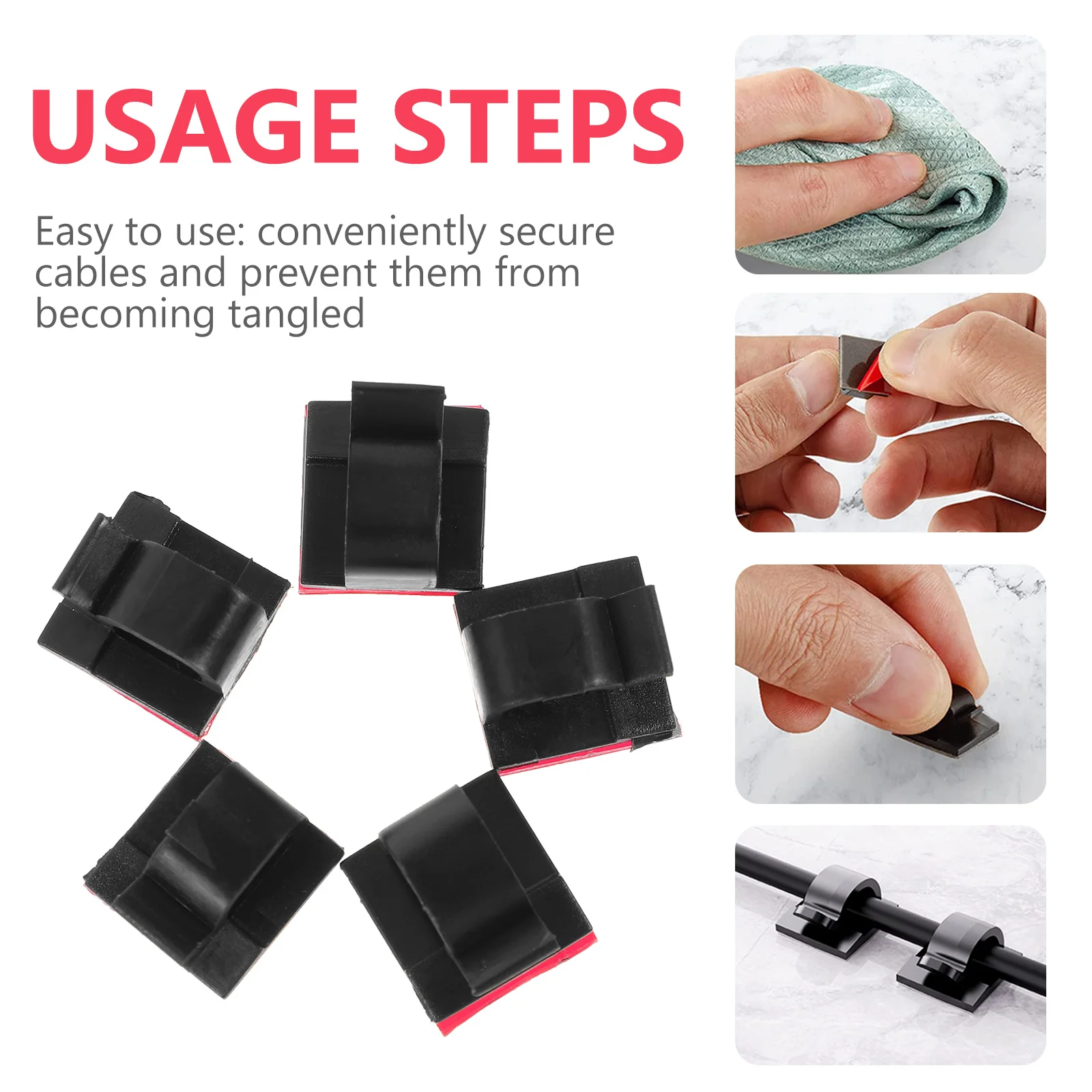 

100pcs Cable Adhesive Cord Management Clamps Self Adhesive Wire Organizer Holder Stick On Wall Clips For Cords Flat Cable Clips