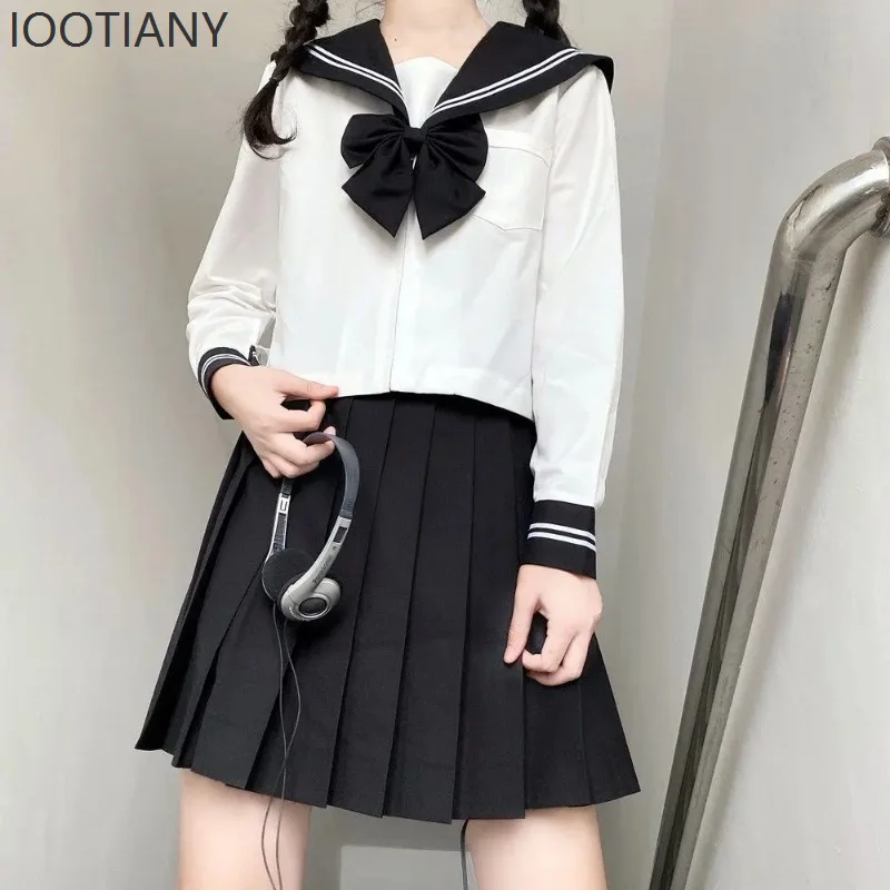 Women's Japanese Jk Uniform Black Basic Cartoon Navy Sailor Suit Clothing Cosplay School Uniform Student Clothing Uniform 2025