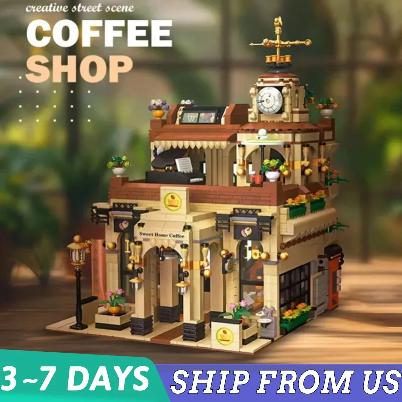 

Creative European coffee shop cofStreet View Building Blocks Set City Street Model Assembly Toy Perfect for Home Decor & Gifts
