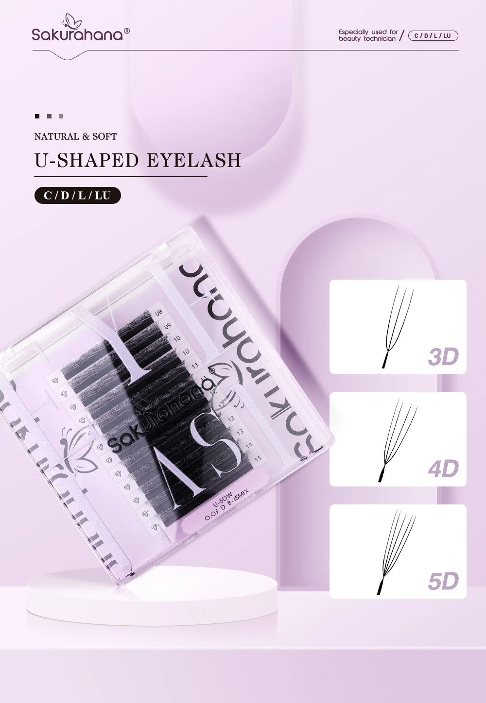 SAKURAHANA U-förmige 3D 4D 5D Wimpernverlängerung Mattschwarz Volldichte Wimpern Vorgefertigte Fächer Leichte flauschige Nerz-Kunstwimpern – Detail 1