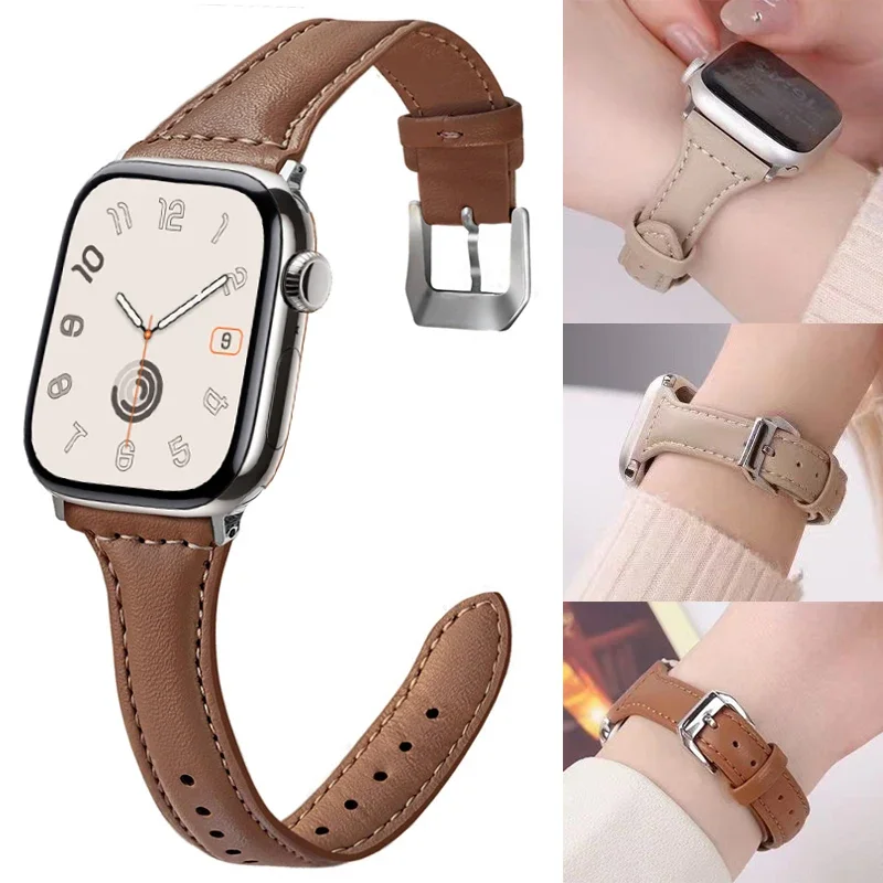 Soft Hourglass PU Leather Watch Strap Pin Buckle For Apple Watch Series 11 10 9 8 7 6 5 SE Ultra Fits 49-38mm Skin Friendly
