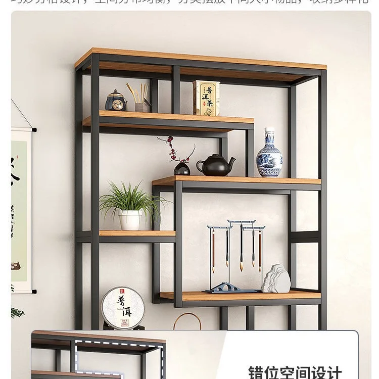 New Chinese style Bogu frame tea room rack tea display cabinet non-solid wood whole wall living room
