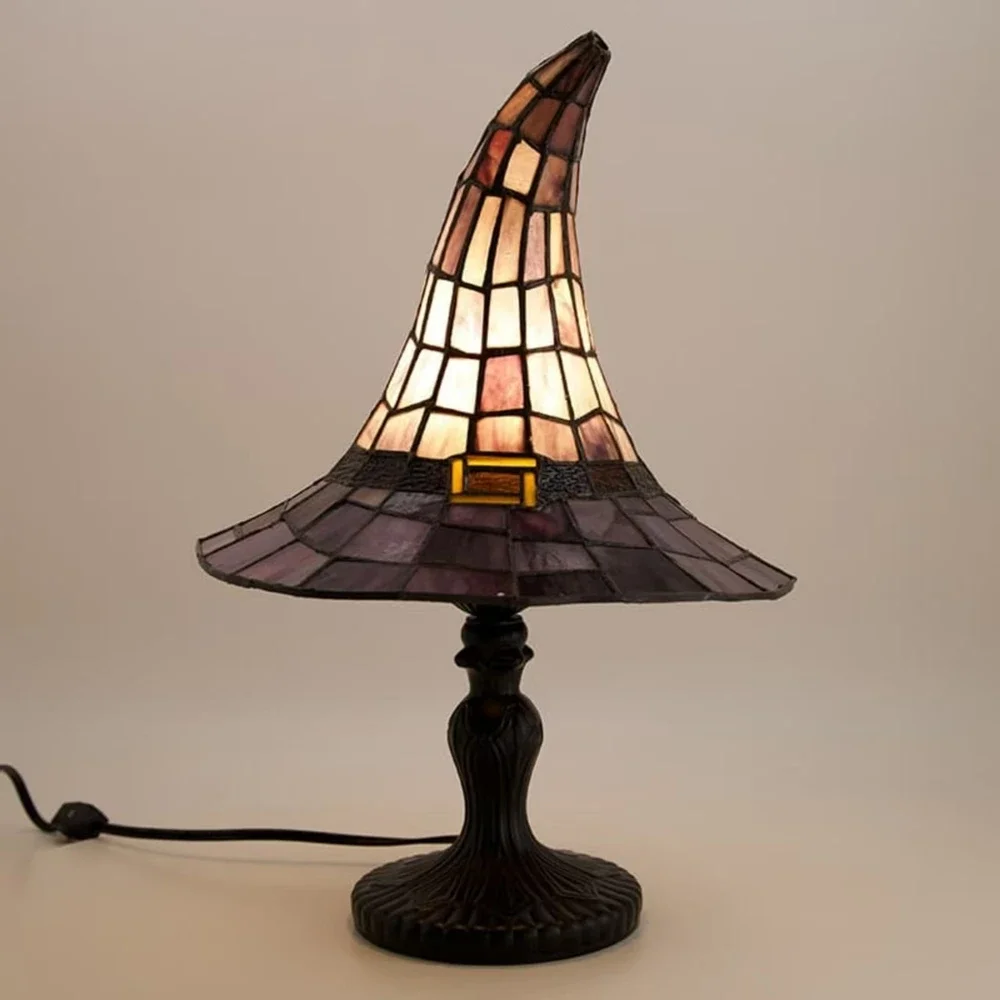 Resin Witch Hat Table Lamp, Vintage Purple Witch Hat Shape Desk Light, Halloween Decorative Night Lamp for Bedroom Living Room