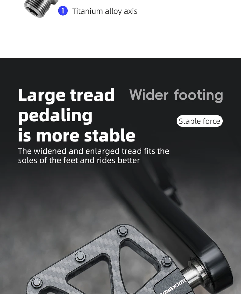 ROCKBROS Ultraleichte Carbonfaser-Pedale 3-Lager MTB Fahrradpedale Kraftsparend Wasserdicht Rutschfest für Straßen- und Mountainbikes – Detail 7