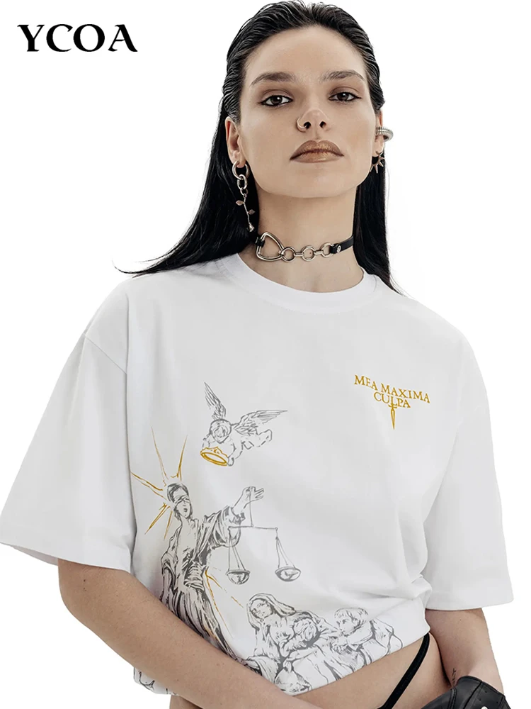 

Men T-Shirt Justice White Graphic Oversized Cotton Y2k Streetwear Vintage Summer Short Sleeve Tees Tops Harajuku Korean Clothes
