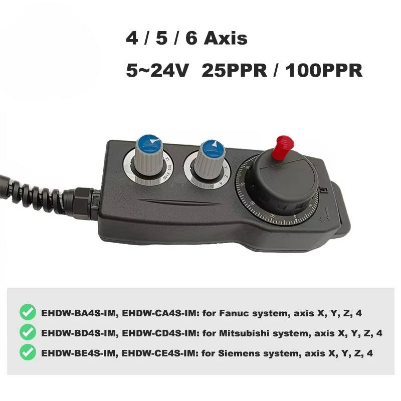 Electronic Handwheel 4 6 Axis Pulse Generator 100PPR 5V DC MPG for CNC Machine PLC System