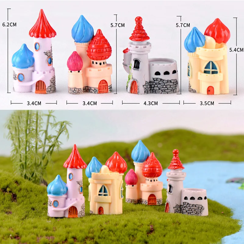Red Castle European Architecture House Figurine Landscape DIY Home Decor Miniature Fairy Garden Ornament Decoration Accessories