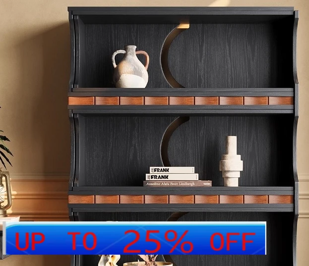 

LMM French retro solid wood bookcase shelf floor-to-ceiling storage integrated against the wall medieval against the wall