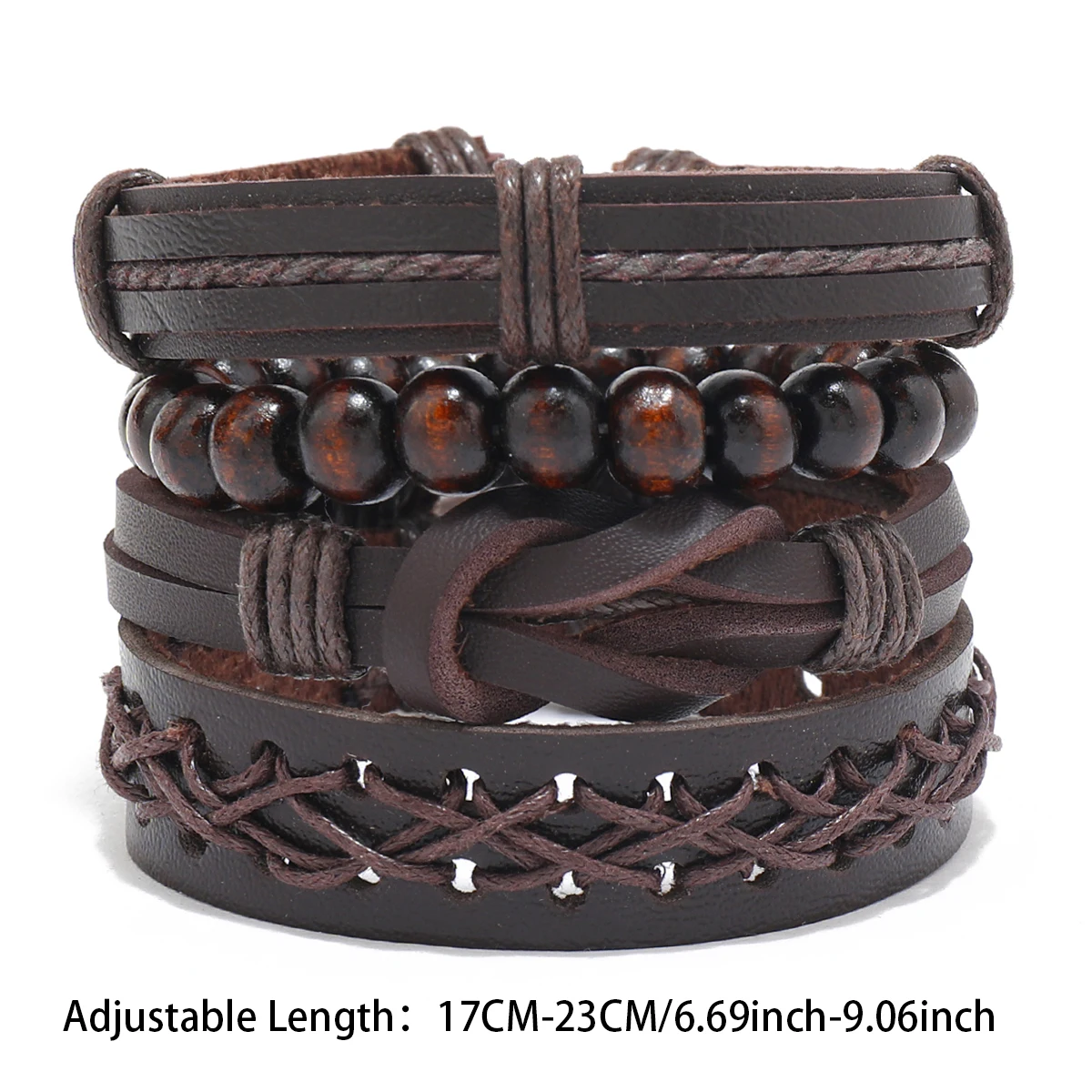 Vintage Leather Bracelet Men Multiple Woven Bracelets with Brown Wood Beads As Decorative Accessories Drawstring Bracelet Gift