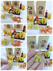 New 1/6 Dollhouse Miniature Hamburger salad French fries Fried chicken Fast Food Model Toys for  blyth ob11 Accessories