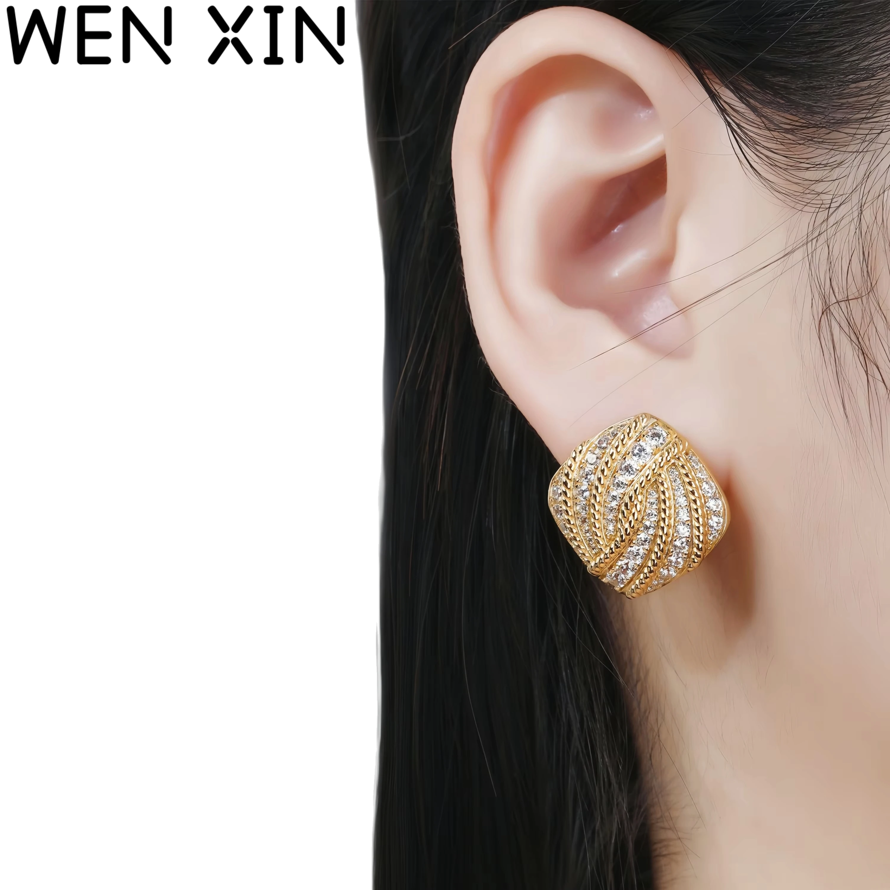 

WENXIN Brand MST 18k Gold Plated 925 Sterling Silver Square Earrings Lab Grown High Carbon Diamond Earrings Fine Jewelry