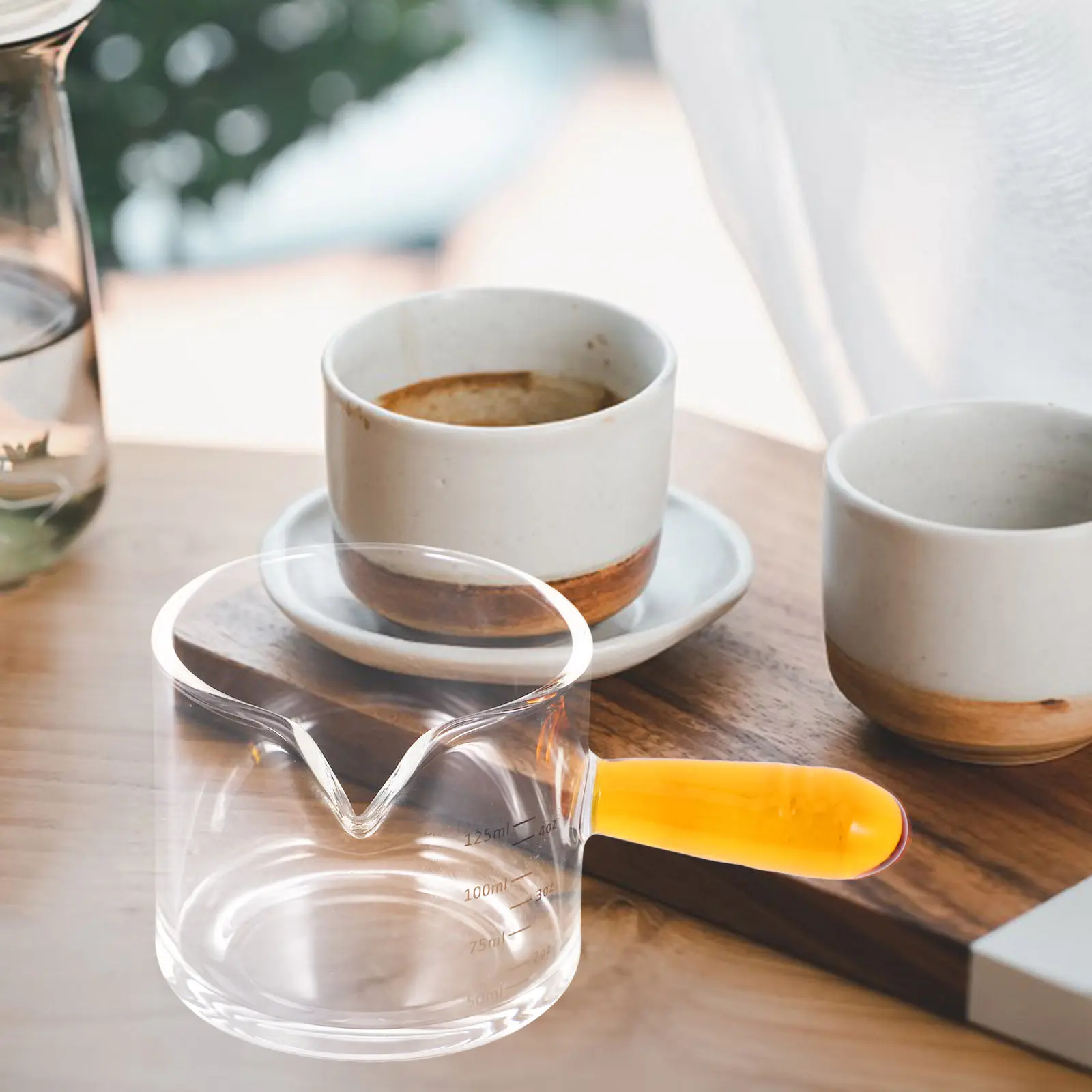 Clear Glass Espresso Cup Multi-Function Milk Cream Sauce Pitcher Measuring Cup Anti-Scalding Handle Kitchen Coffee Bar Serving