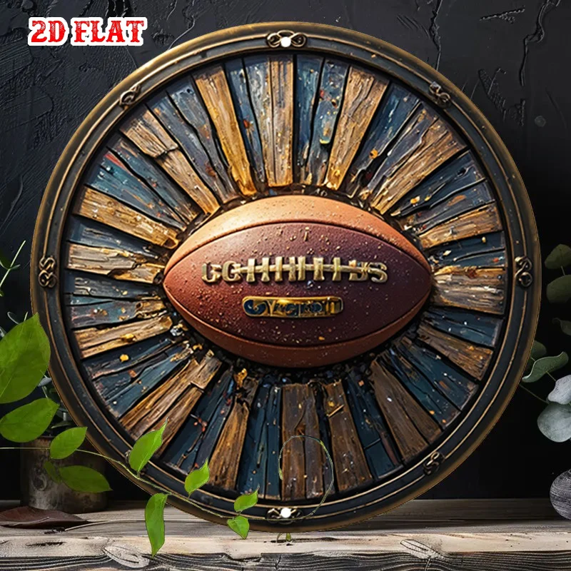 2D Flat Round Metal Tin Sign Vintage Stained Glass Sport Animal Flower Farm Text Pattern Wall Decor Plaque For Home Ranch Farm
