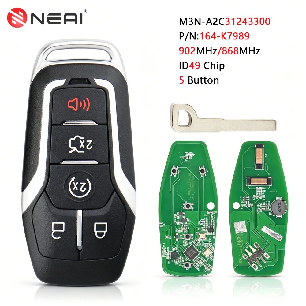 5 Button Car Remote Key For Ford Fusion Explorer Edge Mustang F150 F250 Lincoln MKC MKX Nautilus 2015 2016 2017 ID49 868/902MHz