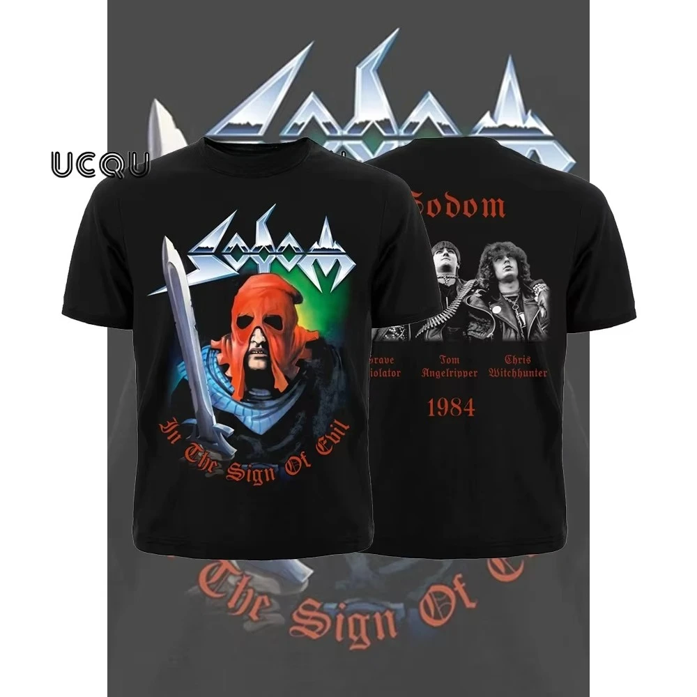 

In The Sign of Evil Print Cotton T-Shirts Retro Hip-Hop Rock Band Sodom Short-Sleeved Casual Versatile Men's and Women's T-Shirt