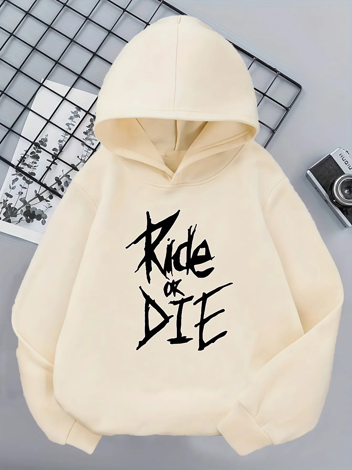 A Long-Sleeved Hoodie for Boys Featuring The Cool Print 'RIDE OR D' Available in Multiple Colors Perfect for Autumn And Winter