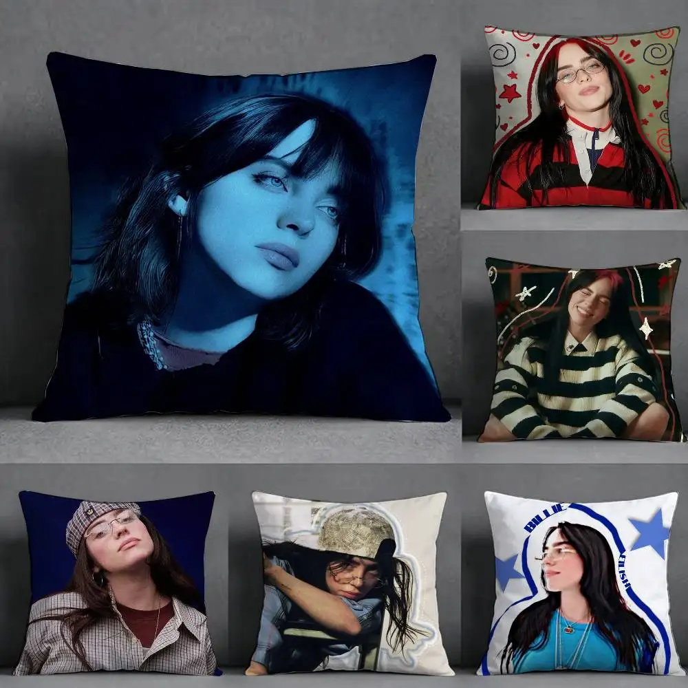 POP Singer Billie-e Eilish Pillow Case Square Double-Sided Sofa Cushion Cover Bedroom Bedside Pillow