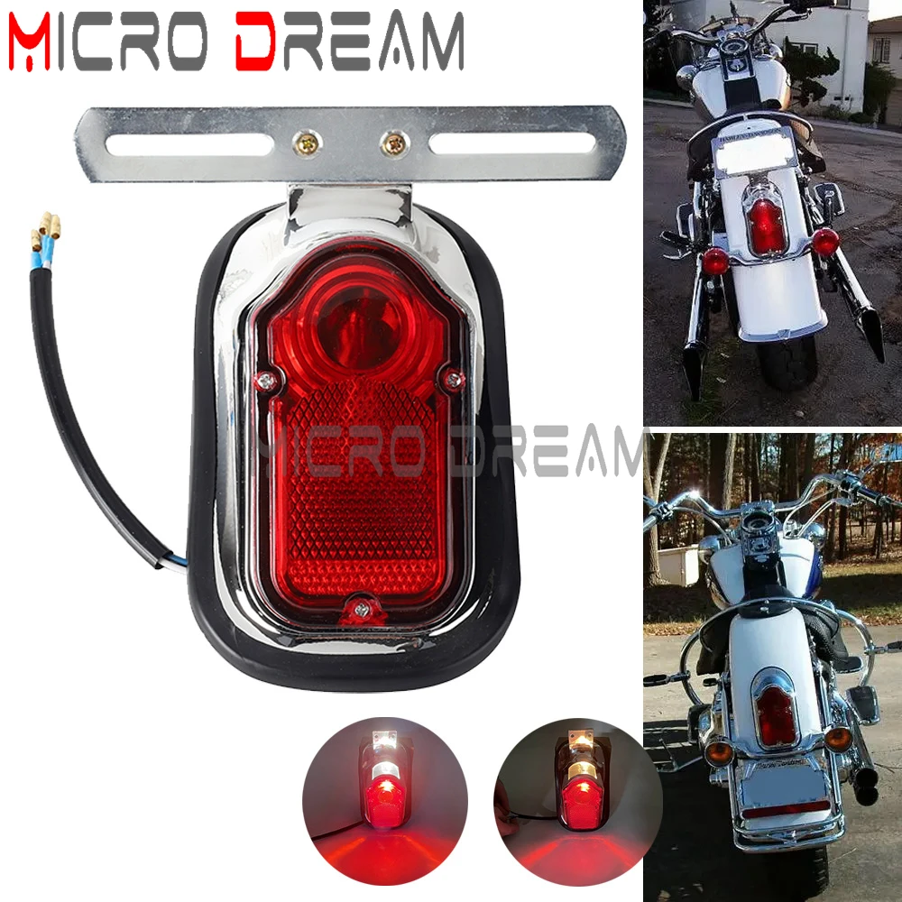 

Universal Motorcycle Chrome Red Tombstone Tail Brake Light For Harley Chopper Bobber Custom Rear License Plate Fender Stop Lamp