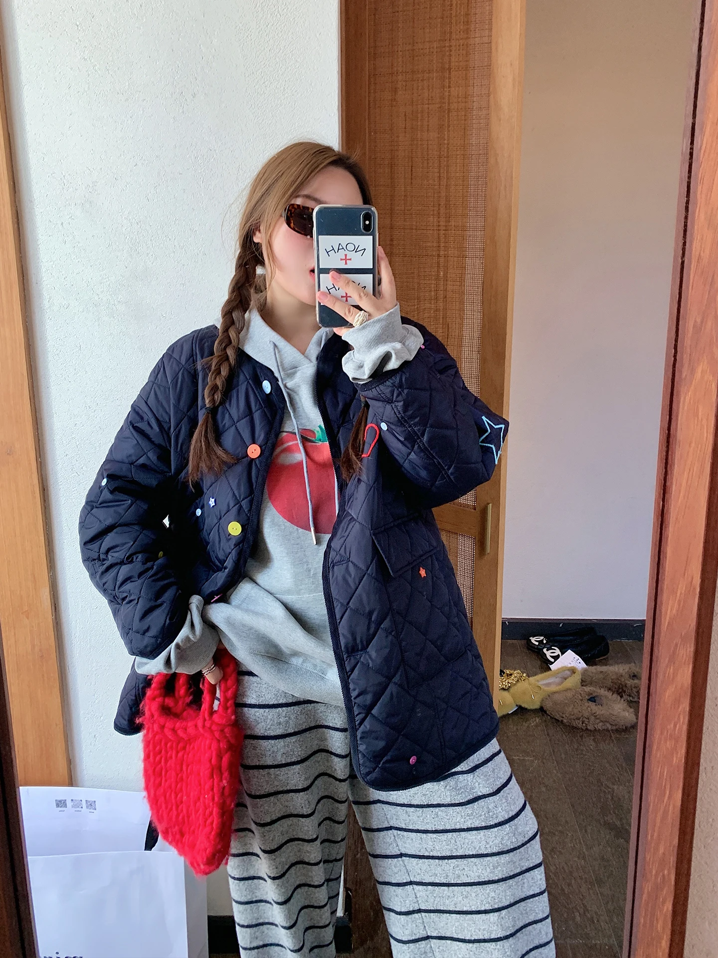 

Dazi Women's Embroidered Diamond Pattern Cotton Jaet plus Size Korean Sle Commute Thiened Long Sve Zipper Closure