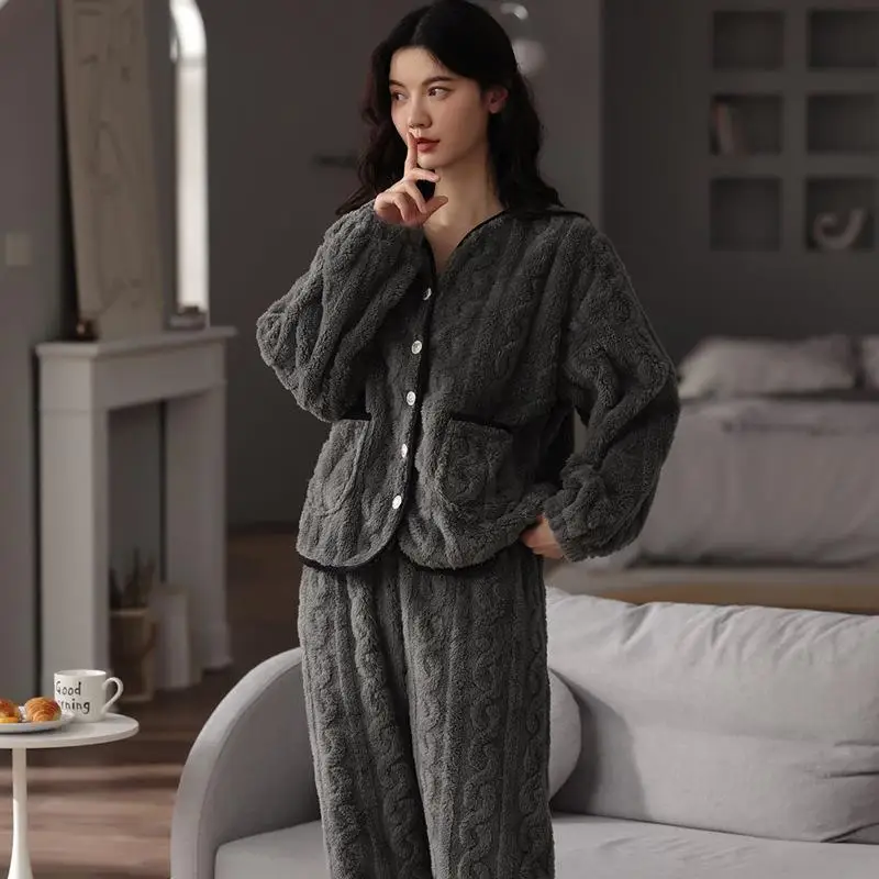 Thick Flannel Women's Pajamas Outerwear Home Clothes Autumn Winter Season Men's Home Comfortable Sleepwear Robe Bathrobe