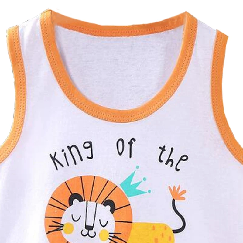 Cartoon Lion Vest+Shorts 2-Piece Clothing Set Pajamas Summer Kids Baby Boys Girls Cotton Casual Tracksuit Clothes Suit 0-6 Years