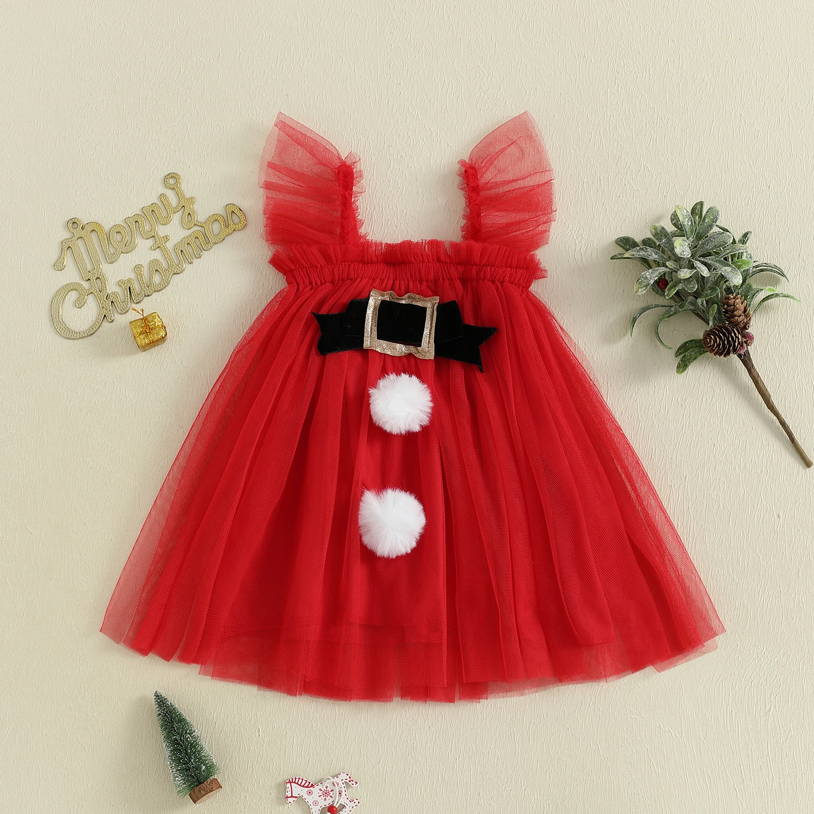 

VISgogo Тюлевые платья для маленьких девочек Модное рождественское меховое платье принцессы без рукавов для повседневной жизни и вечеринки