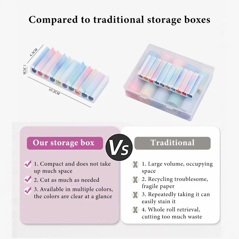 7 Colors 10-Compartment Nail Transfer Paper Storage Box for Stickers Portable 3D Printing Organizer Display Stand for Home Salon