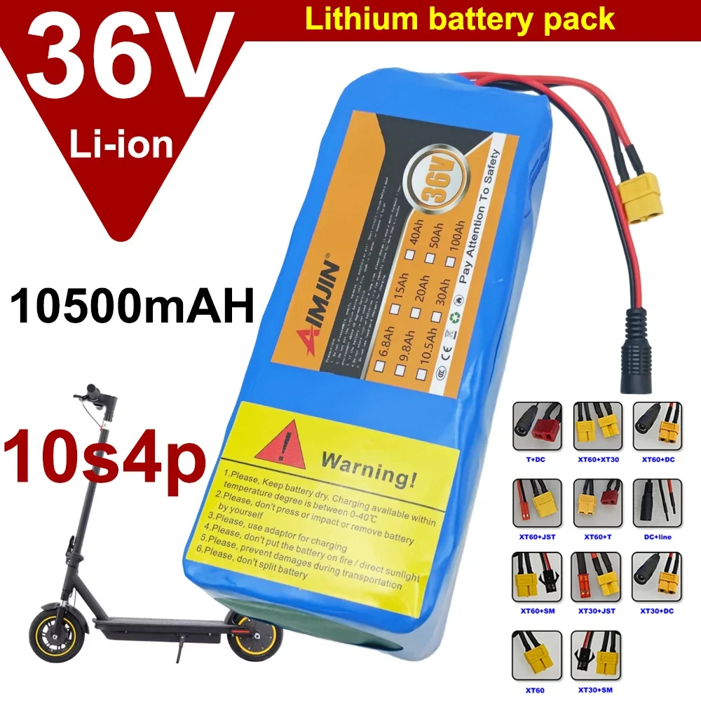 36V 10.5Ah 10S4P Lithium Ion Battery Pack Built-in 15A BMS High Capacity Replacement Battery for 500W E-Bike Electric Scooter