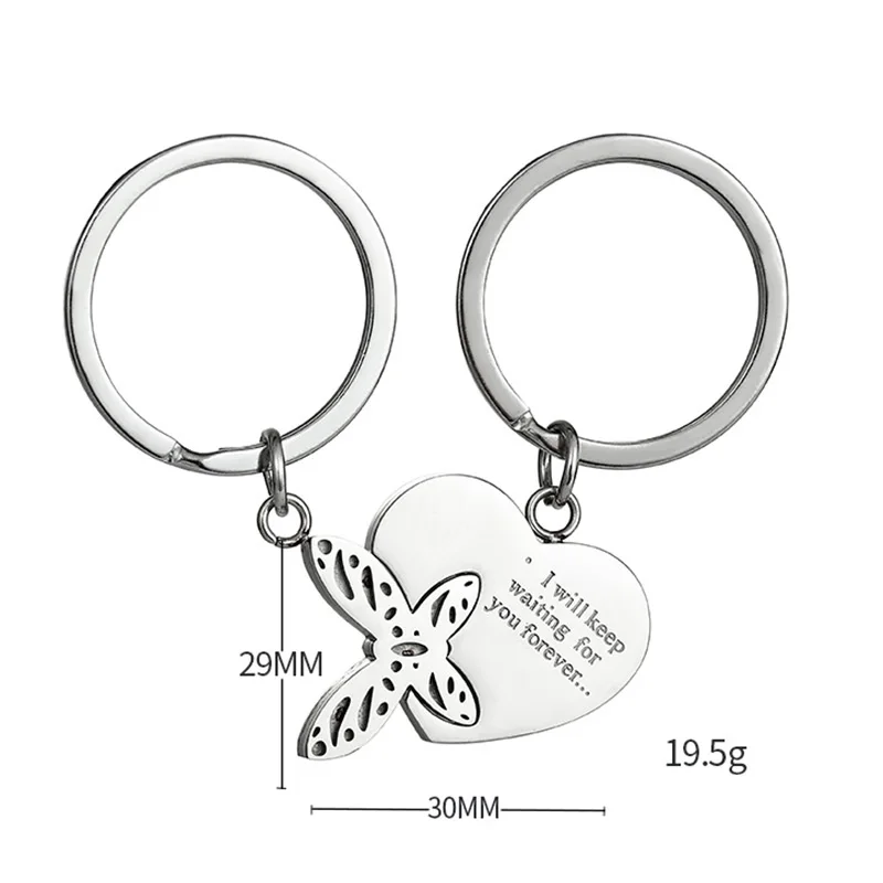 1 Pair Stainless Steel Keychain  DIY Jewelry Gifts Couple Butterfly Keyring