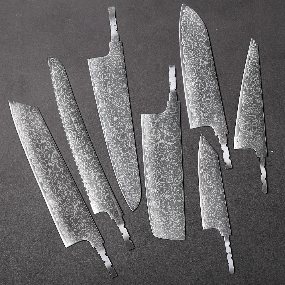 TURWHO 1-7PCS DIY Hand Forged Chef Knives Blank Blade Japanese Damascus Steel AUS-10 Kitchen Knife Knife Making Handmade Knife