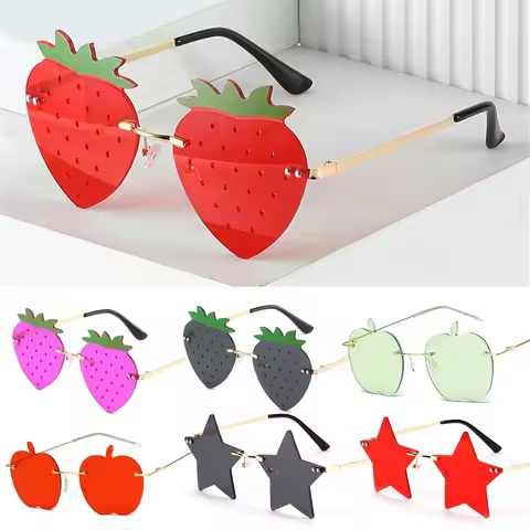 Funny Eyeglasses Party Decoration apple Eyewear Party Glasses Rimless Sunglasses Trendy Cute apple Shaped Rimless Sun Glasses