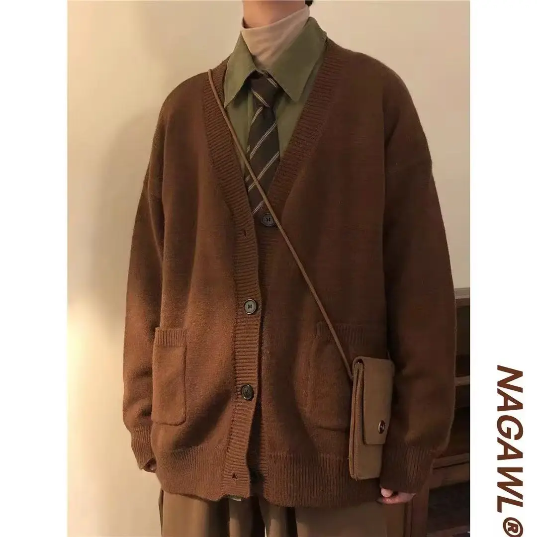 Chaqueta de punto marrón estilo cé para hombre, hoada, estilo coreano moderno, ropa de abrigo de primavera, cómoda, de fi...