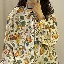 New American Retro Loose Hong Kong Style Floral Long Sleeved Shirt with a Sense of Design Niche Shirt Top Trend