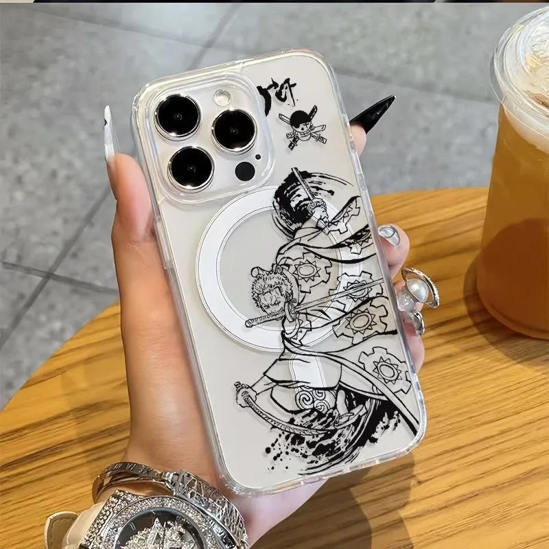 Japan Niedliches Anime O-One P-Stück Ruffy Magsafe Wireless Charge Telefon für iPhone 11, 12, 13, 14, 15, 16 Pro Max Magnetische Abdeckung