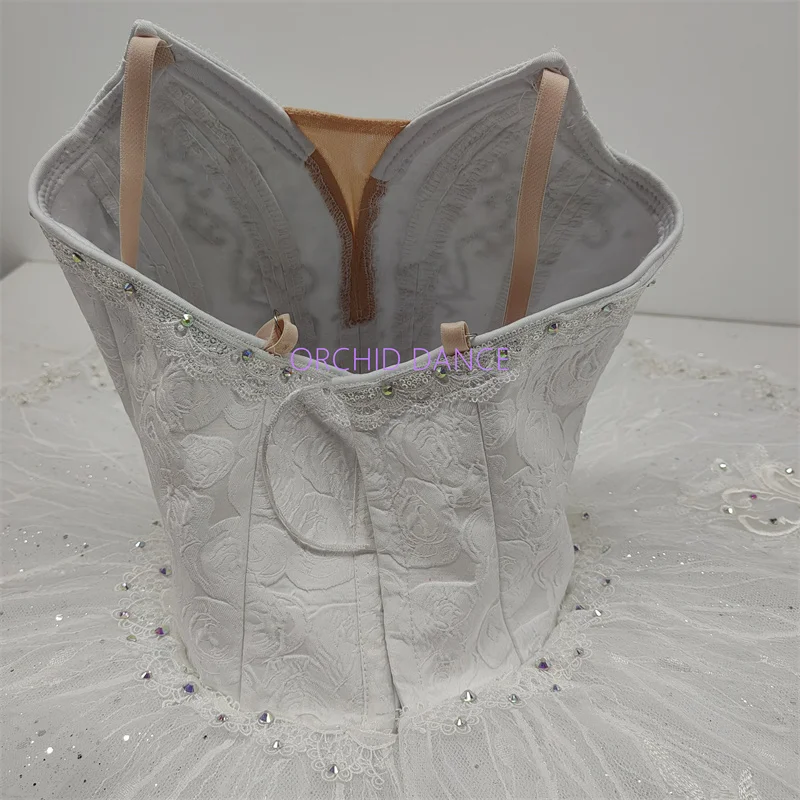 고품질 12 레이어 어린이 소녀 여성 성인 성능 착용 잠자는 숲 속의 아름다움 실버 요정 흰색 전문 발레 의상