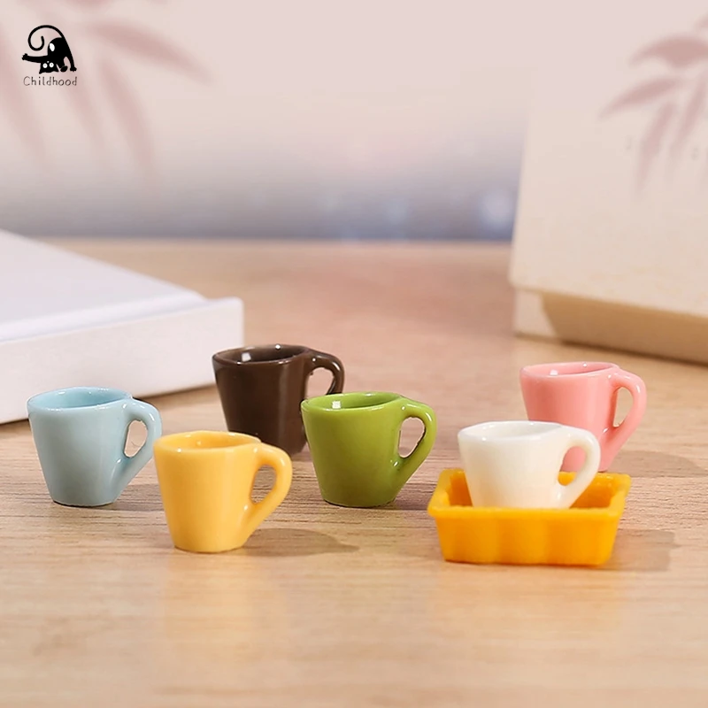 4Pcs/Set 1:12 Dollhouse Miniature Cup Coffee Cup Tea Cup Tray Kitchen Tableware Accessories Doll house Life Scene Decor