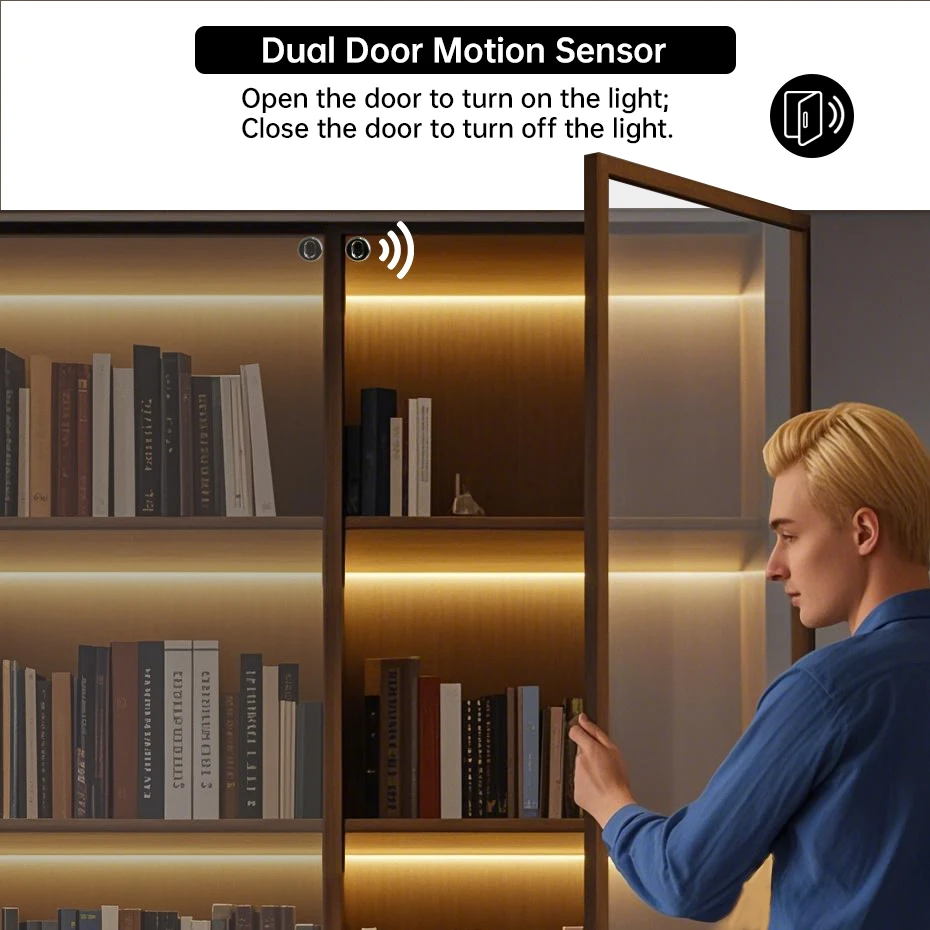 

Under Cabinet 12V COB Led Strip Dual Door Motion Sensor Light AU EU US UK Night Lamp For Bedroom Wardrobe Indoor Closet Lighting