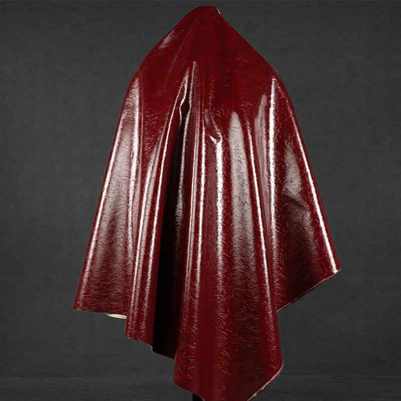 Good,Red Wine Mirror Leather Fabric.Cracked Texture Soft Artificial Leather, Sewing Material, DIY Jacket,Bag,Designer Clothing