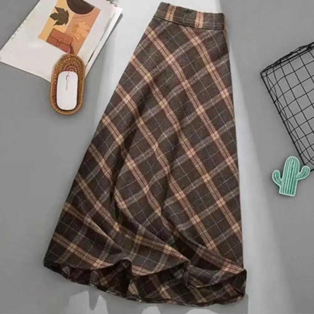 

Retro High Waist Retro Plaid Skirt Winter Autumu Slim Fit High Waist Long Skirt Preppy Style Aesthetic A-line Half Dress Party