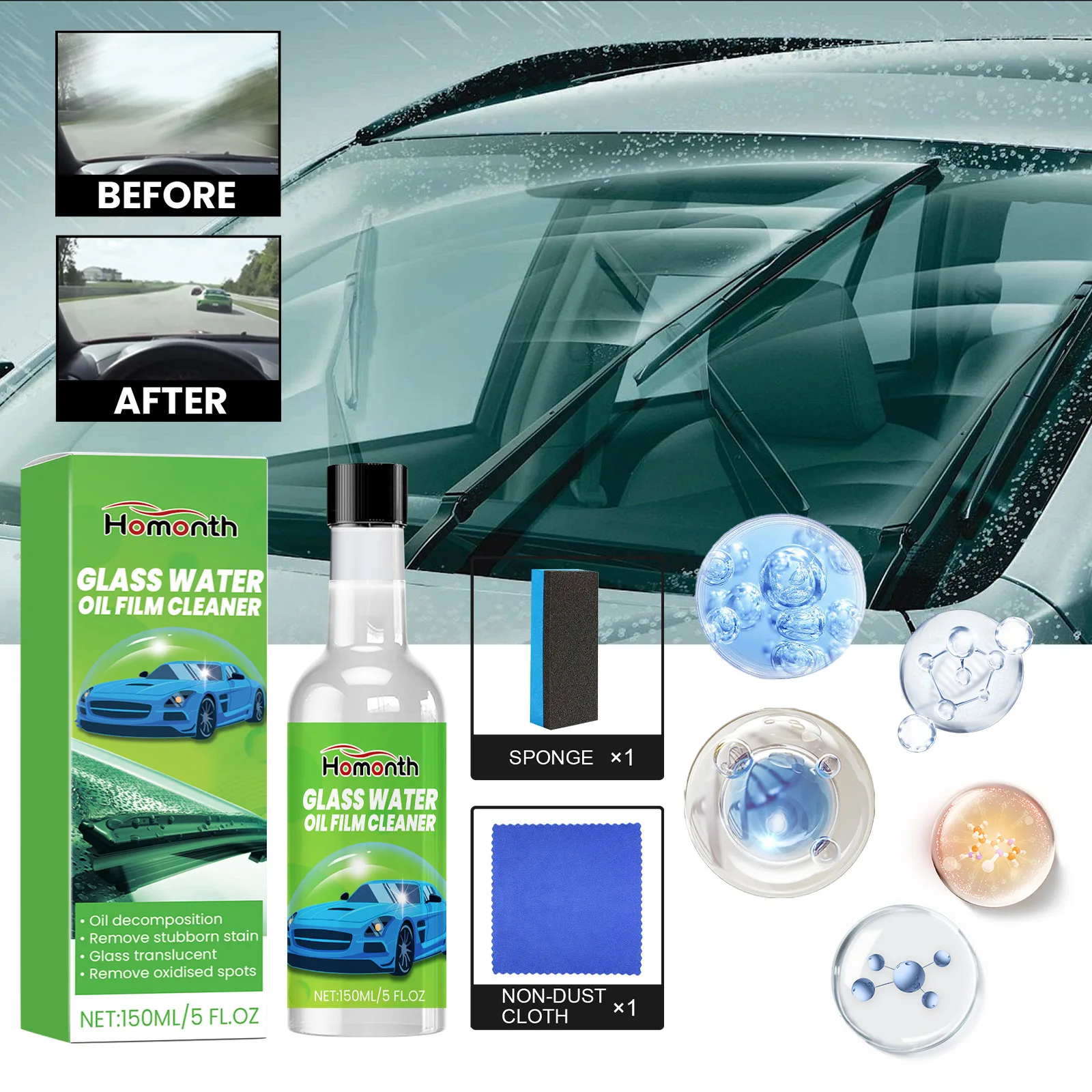 

Vehicle Glass Refurbishing Cleaner - Oil Film & Stain Remover Reduces Glare Enhances Visibility Cleans Stubborn Adhesive Paint
