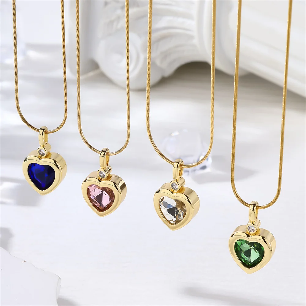 New Ins Style Color Love Zircon Necklace Women's Stainless Steel Clavicle Chain Heart Shape Pendant Jewelry