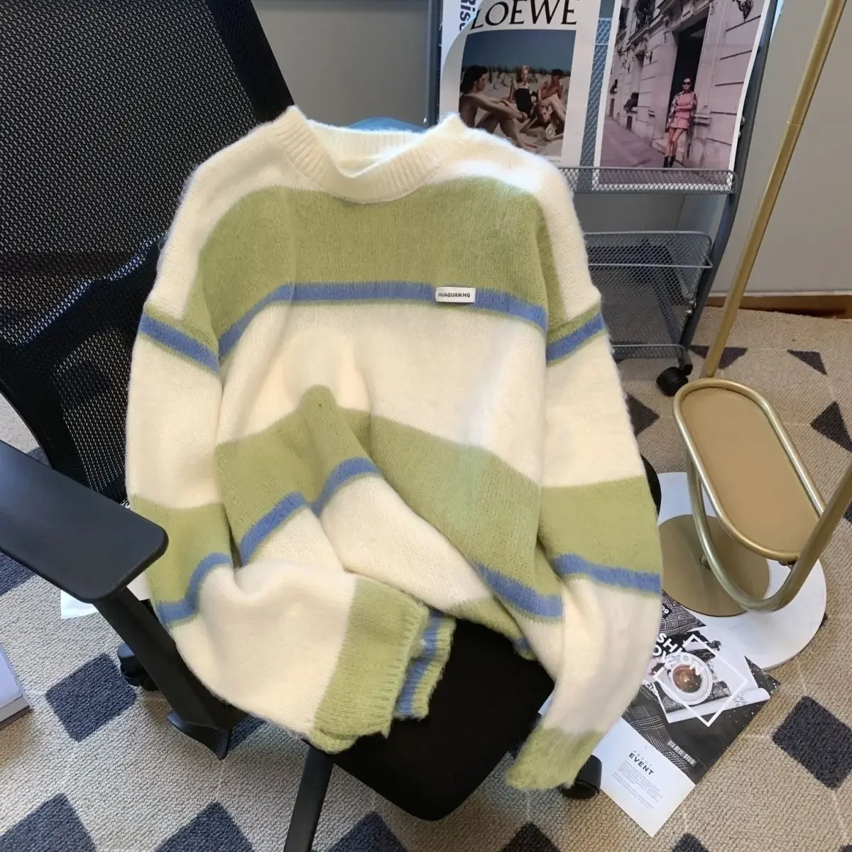 Niche Lazy Style in Autumn and Winter Gentle and High-end Feel Soft and Glutinous Stripes Sweater Knitted Top