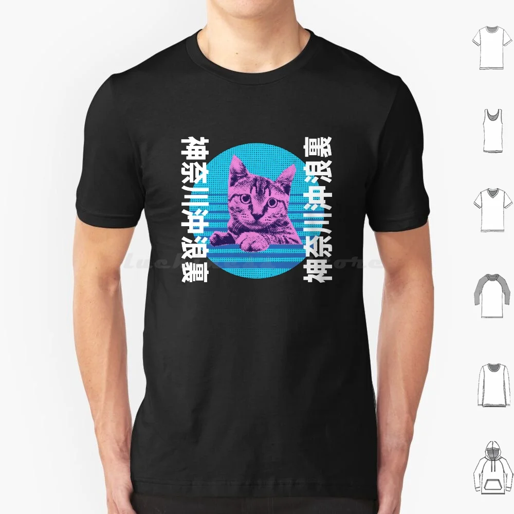 Vaporwave Katze Manga Japan Katze Retrowave T Shirt Baumwolle Männer Frauen DIY Druck Ästhetischen Synthesizer Japan Welle Neon Retro