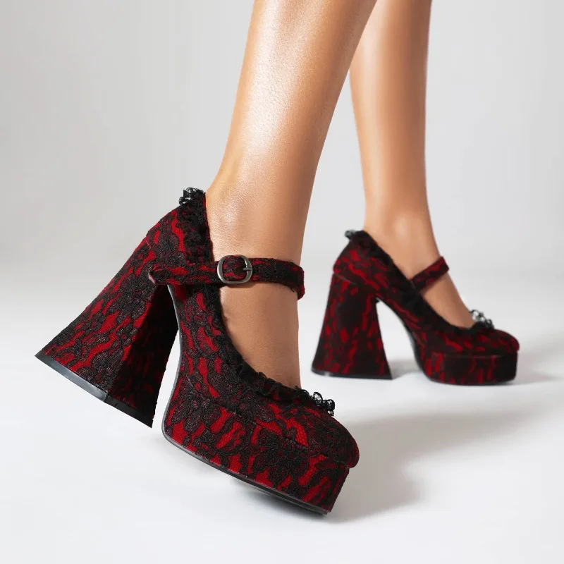 

Gothic Women's Mary Jane Shoes Exquisite Lace High Heels for Woman Fashion Lolita Casual Shoes Designer Shoes Zapatos De Mujer