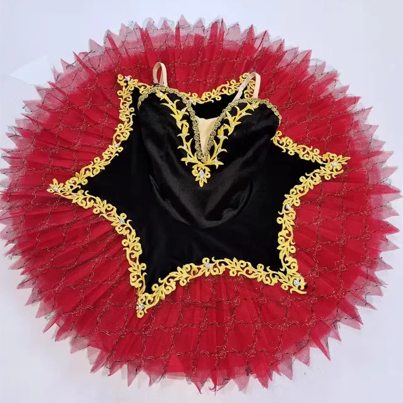 Costumes de ballet pour enfants, jupe tutu Don Quichotte, jupe en gaze de ballet pour filles, robe de performance sur scène avec cerceau, rouge et noir